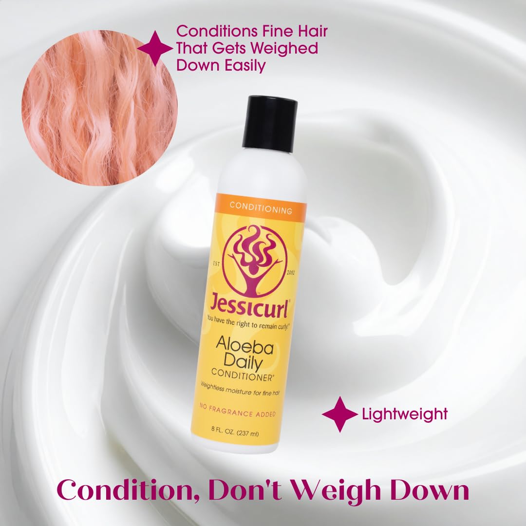 Jessicurl, Aloeba Daily Conditioner for Curly Hair, Citrus Lavender, 8 Fl oz. Leave in Conditioner and Hair Detangler for Fine Hair