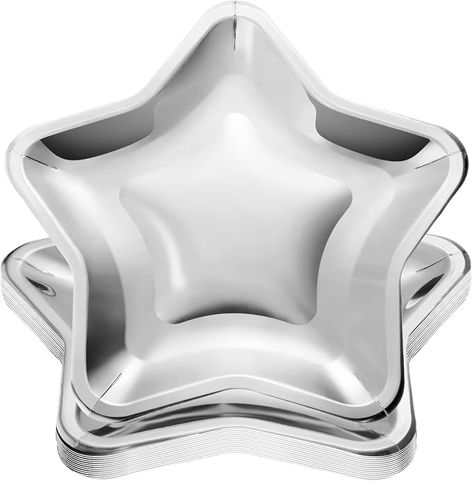 Patelai 30 Pieces Thick Star Shaped Paper Plates Disposable Party Plate Pentagram Dinnerware Decorations for Graduation Independence Day Wedding Birthday Baby Shower, 9.45 Inch(Silver)
