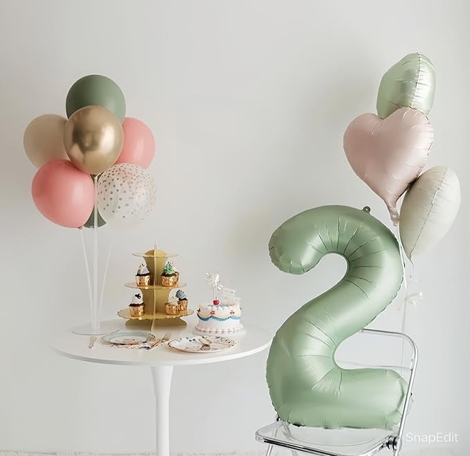 Sage Green Number 2 Balloon 40 Inch, 2 Balloon Number, 2nd Birthday Decorations for Baby Girls Boys Toddlers