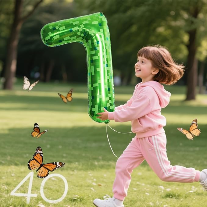 Green Number Balloons, Gaint Green Pixel Number 2 Balloon 40 Inch Dark green 2 Balloon for Boys Girls Kids 2nd Birthday Party Decoration