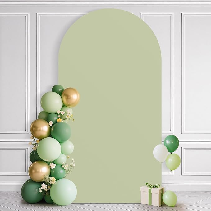Ledido Wedding Arch Backdrop Cover 7.2FT Arch Covers Fitted Stretchy Spandex Round Top Stand Backdrop Cover for Wedding Banquet Ceremony Birthday Party Baby Shower Event Decoration,Sage Green