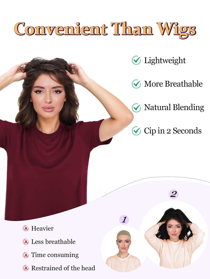 PANEWAY Hair Topper 20 Inch Synthetic Wavy Clip-In Topper for Daily Wear, Instant Volume & Length, Breathable for All-Day Comfort, Perfect for Thinning Hair (Brunette Brown Balayge with Dark Root)