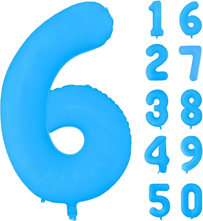 Fluorescent Blue Number Balloon 40 inch Giant Foil Helium Balloons Blue Number 6 Balloon for 6th Birthday Party Decorations