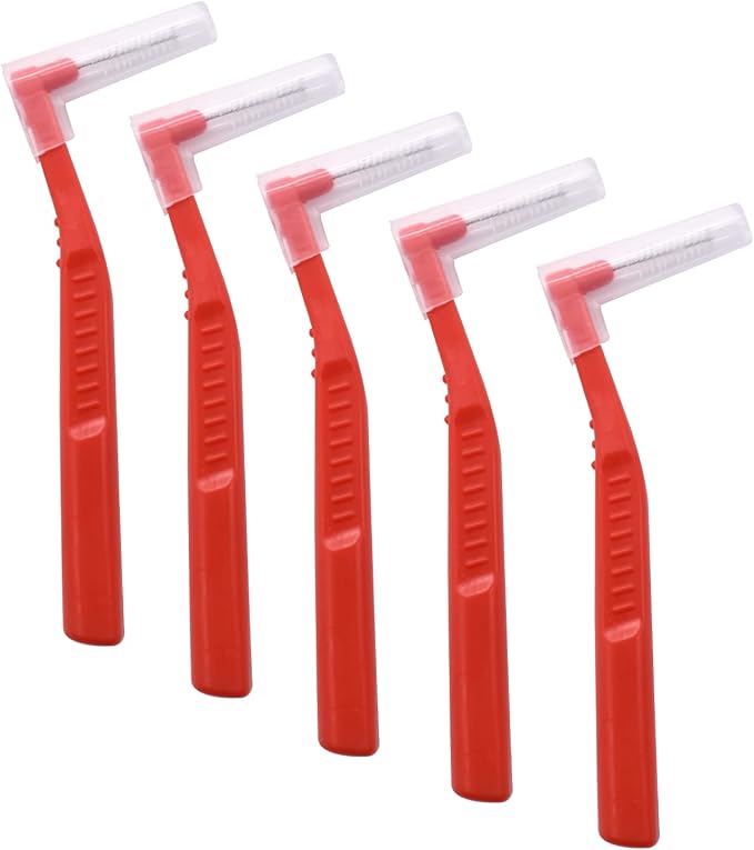 Angzhili 25 Pcs Interdental Angle Brushes,Reusable Dental Cleaners,Oral Dental Hygiene Brush,Dental Toothpick Floss for Braces,Tooth Cleaning Tool (Red)