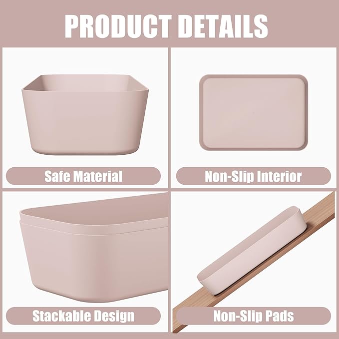 Plastic Drawer Organizers, 18 PCS Bathroom Drawer Organizer Bins, Desk and Vanity Organizer Plastic Tray, Makeup organizer and storage for Bedroom, Kitchen Gadgets Utensils and Office (Pink)