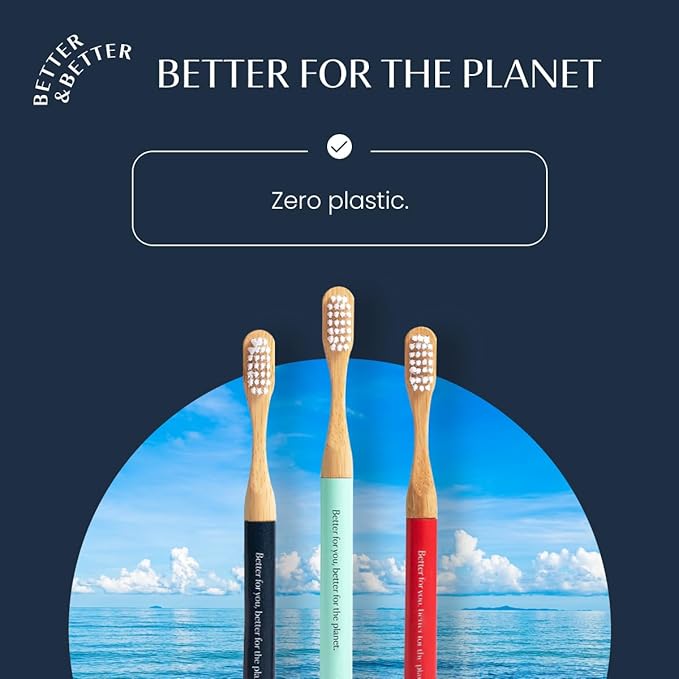 Better & Better Natural Bamboo Toothbrush for Kids | Extra Soft Bristle Toothbrush | 100% Plant-Based | Reusable Handle, Replaceable Brush Head | Eco-Friendly, Zero Plastic (Dark Blue)