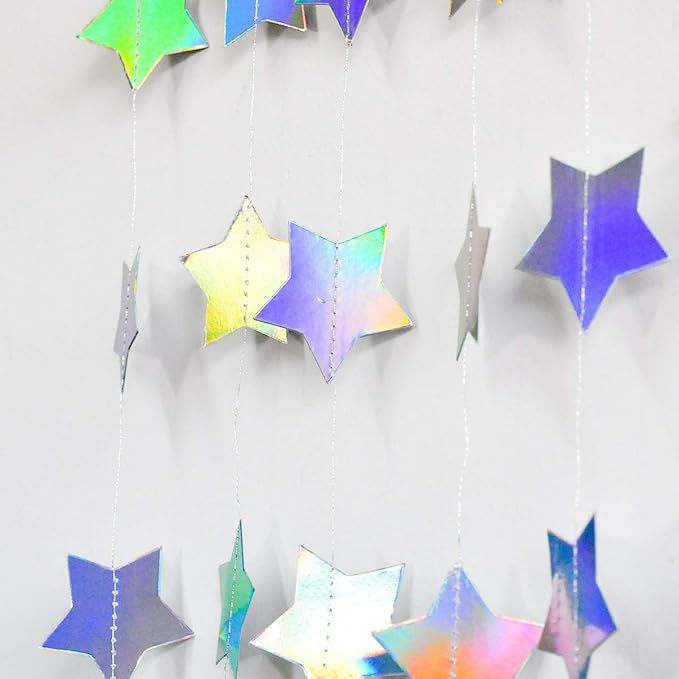 Iridescent Glitter Large Star Paper Garland Banner Décor 40 Feet Large Twinkle Star Hanging Bunting Banner Backdrop for Wedding Baby Shower Birthday Graduation Disco Party Decorations