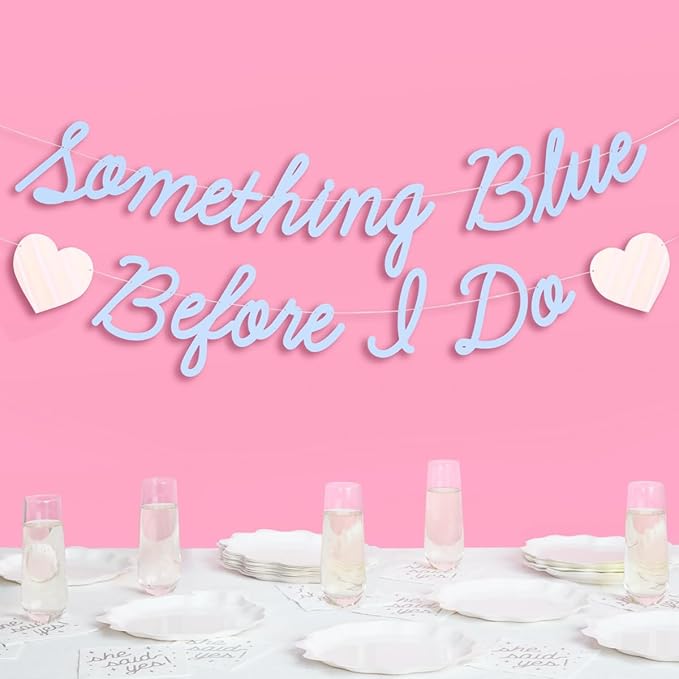xo, Fetti Something Blue Before I Do Banner - Matte Blue | 5.5 Ft. | Bachelorette Decorations, Engagement Party Sign, Proposal Background, Bach Heart Supplies