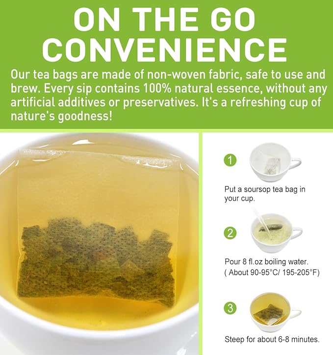 Olvvla - Premium Soursop Tea Bags - 1.5g X 70 Count - Pure Natural Soursop Leaves Tea - Caffeine-free - Non-GMO - Sourced from Thailand - Support Digestion & Help Skin Health