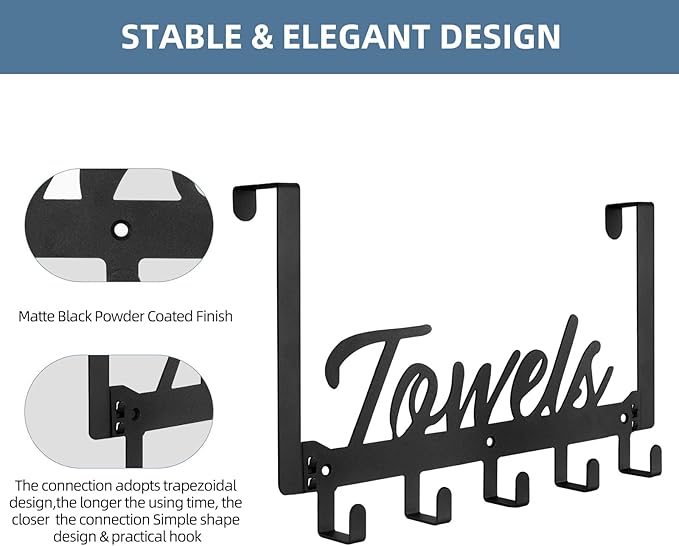 2 Pack Over The Door Hooks, Heavy Duty Over Door Towel Hanger with 10 Coat Hooks for Bedroom, Bathroom, Kitchen Towels, Bags, Hats