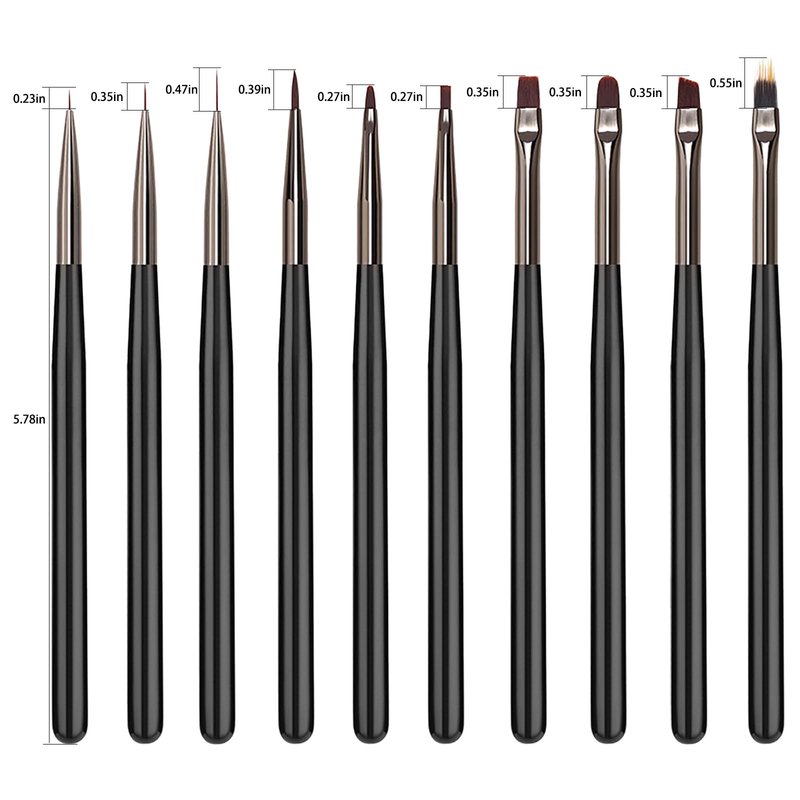 Wokoto Black Nail Art Brushes Set: 10pcs Acrylic Nail Brushes For Painting Tools - Gel, Polish & Dotting Pen