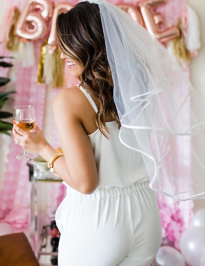 Bridal Veil with Headband Sash Glasses 4 PCS Bachelorette Party Decorations Bridal Shower Supplies Bridesmaid Favors