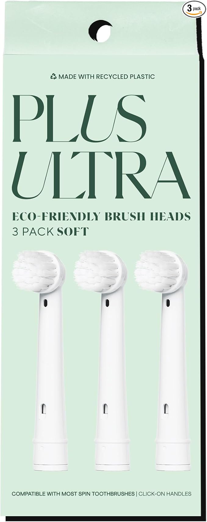 Plus Ultra Eco-Friendly Oral-B Compatible Electric Toothbrush Replacement Heads | 3 Heads Per Pack | Made with Recycled Plastic | Soft Toothbrush for Sensitive Teeth