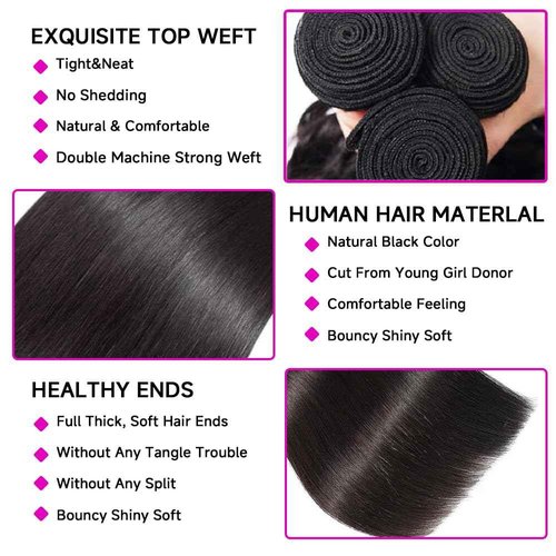 12A Straight Bundles Human Hair 18 20 22 Inch 3 Bundles Human Hair Straight Human Hair Bundles 100% Unprocessed Brazilian Virgin Human Hair Extension