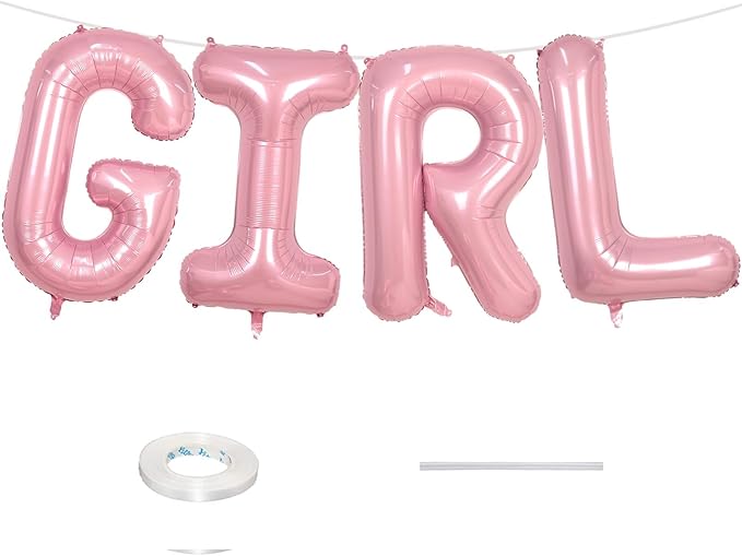 Biapian 40 Inch GIRL Letter Balloons, 4 Pack Pink Foil Balloons, Perfect for Girls Birthday, Wedding, Baby Shower, Gender Reveal Parties