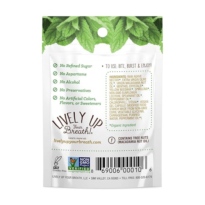 Chewable Liquid Filled Mint Capsule Breath Fresheners, 120 ct. Fights Bad Breath, Vegetarian Formula (comes in 12 individual packets)