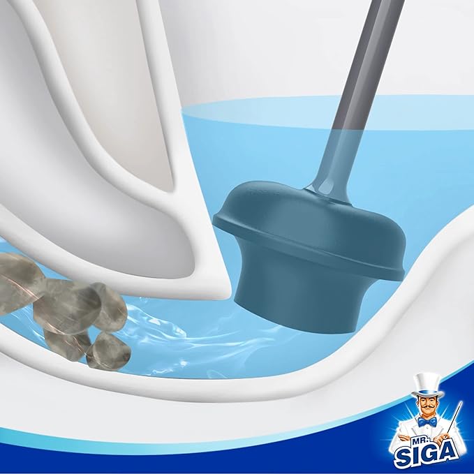 MR.SIGA Toilet Plunger with Holder, Heavy Duty Plunger with Sturdy Handle for Toilet Cleaning, Gray