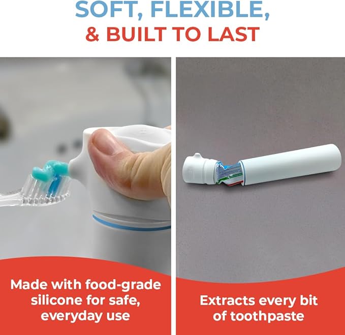 SqueezMe EasyPump Toothpaste Dispenser System - No-Mess Toothpaste Dispenser for Kids, Adults, Families - Hygienic Design & Easy One-Hand Use - Organizers & Accessories for Bathroom - Universal Fit