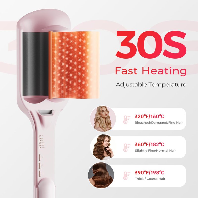 Waver Curling Iron Lena S12 Beach Waver Curling Wand, Hair Tool with 2 Barrels, Anti-Scald Protection, Adjustable Time & Temps, Dual Voltage, Titanium Coating for Effortless, Long-Lasting Waves