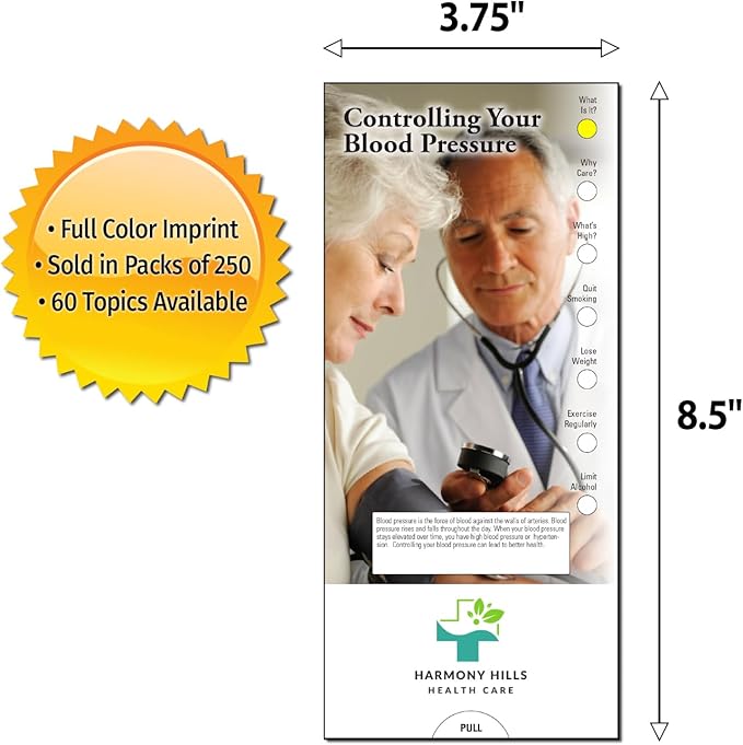ZOCO - Controlling Your Blood Pressure Slide Chart - Custom Promotional Item (Pack of 250) - Prevention and Symptoms Guide, Brochure - Doctor’s Office, Clinics, Pharmacies Handout - 3.75 x 8.5 in.