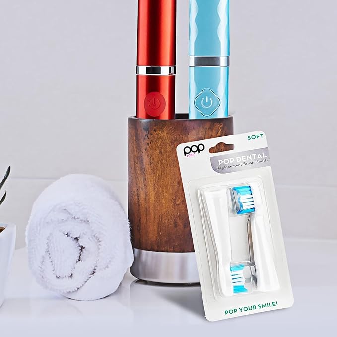 4-Pack Pop Sonic Replacement Electronic Toothbrush Heads, Compatible with Go Sonic, USB, Pro Sonic Toothbrushes w/Soft Dupont Tynex Nylon Bristles