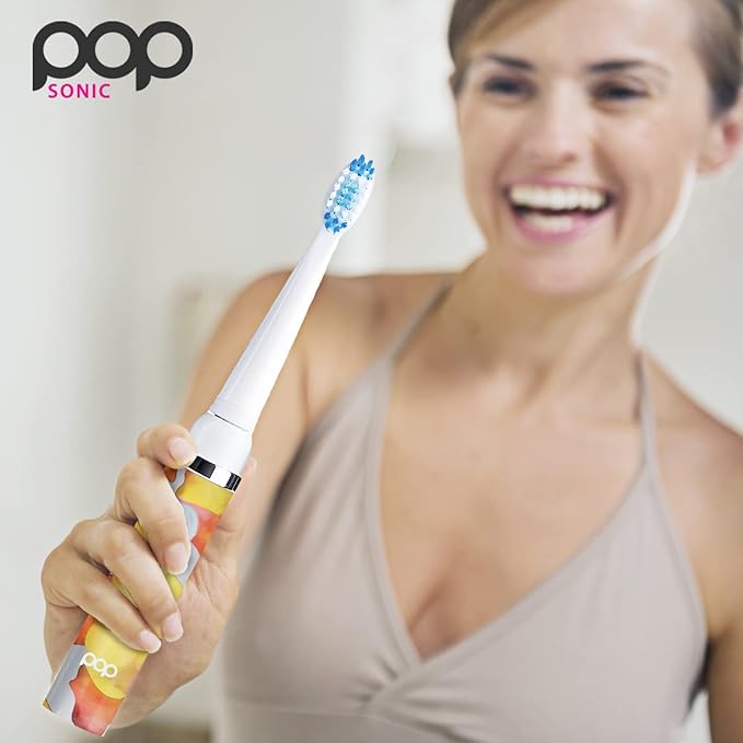 Pop Sonic Electric Toothbrush (Orange Watercolor) - Travel Toothbrushes w/AAA Battery | Kids Electric Toothbrushes with 2 Speed & 15,000-30,000 Strokes/Minute, Dupont Nylon Bristles
