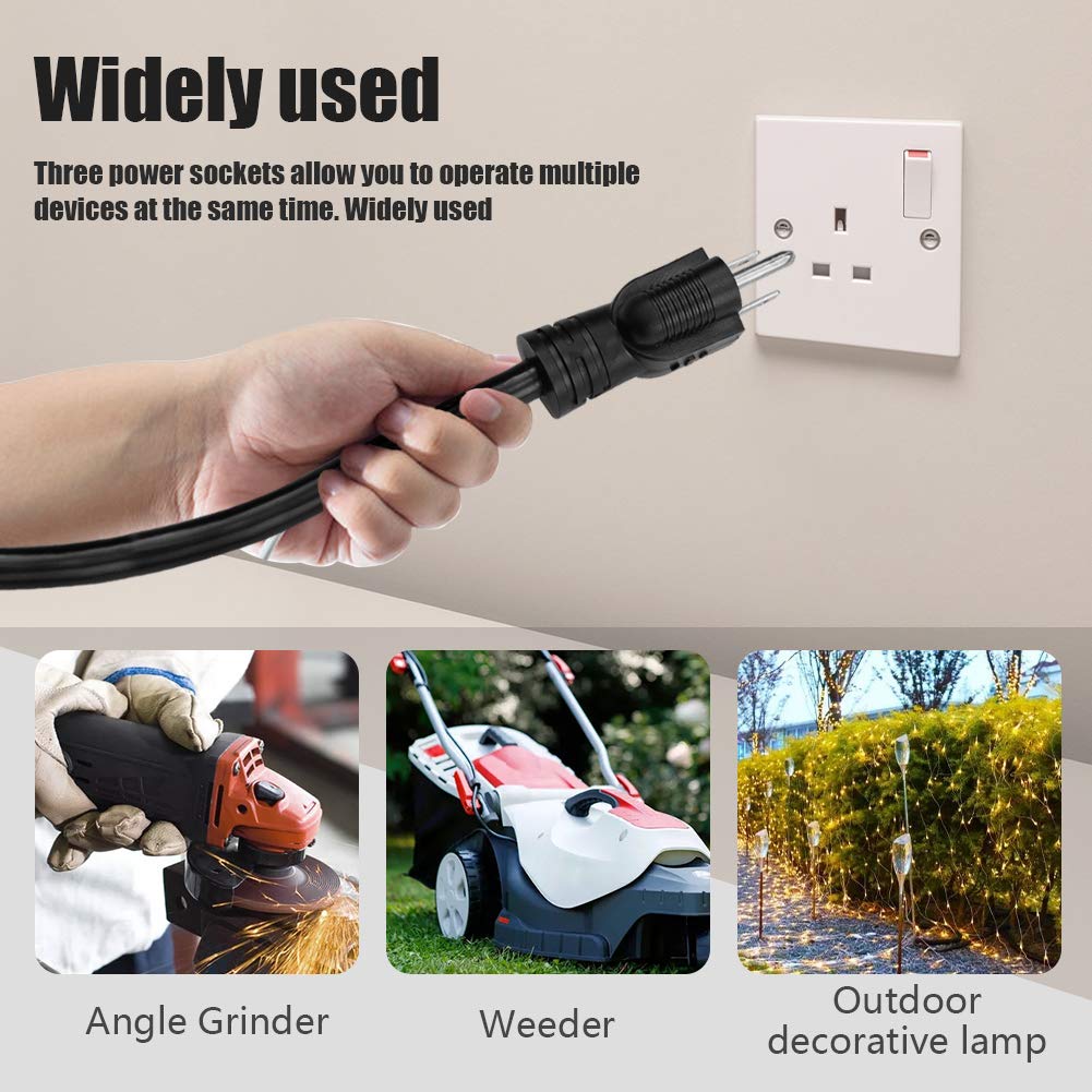 Mshyet 3FT 12/3 Outdoor Heavy Duty Extension Cord with 3 Outlet Waterproof