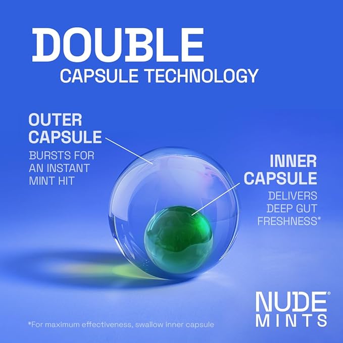 NUDE MINTS | Dual Action Liquid Capsules | Mouth Watering Mint - Lasts 3X Longer - 3X Stronger - Extreme Bad Breath Treatment For Adults - Sugar Free, 0 Calorie - Peppermint - 10 Pack - 300 Capsules
