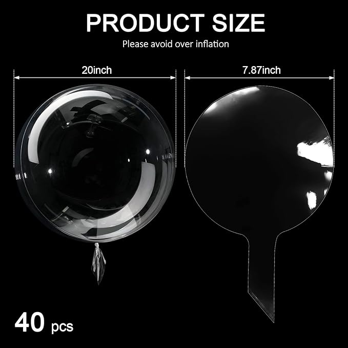 Sumind 40 Pcs Bobo Balloons Clear Balloons for Stuffing Bubble Transparente Burbuja for Valentines Christmas Wedding Birthday Party Decoration(20 Inches)