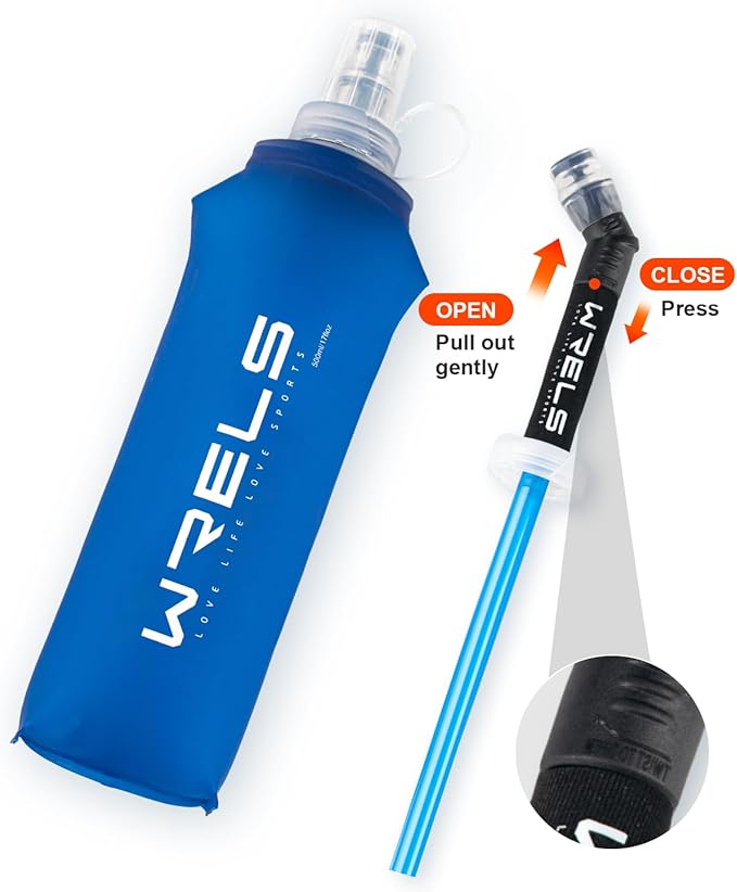 Folding Soft Flask Portable Collapsible Running Lightweight Water Bottle for Outdoor Sports,Travel with Mouthpeice Cover