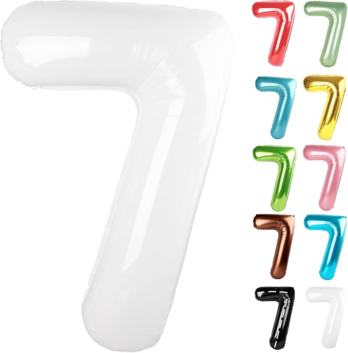 White Number 7 Balloon 40 Inch, 7 Balloon Number, 7th Birthday Decorations, White Party Supplies for Boys Girls