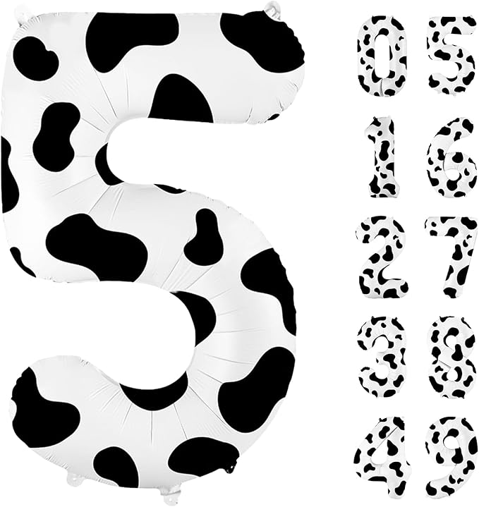 40 Inch Cow Print Balloon, Number 5 balloons Cow Balloons for 5st birthday decoration, Large Cow Number Balloons for western party decorations Baby Shower Animal Theme Party Holiday Decor