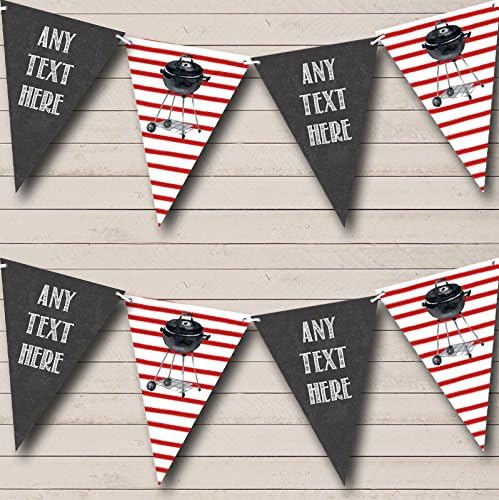 BBQ Grill Cookout Stripes Personalized Birthday Party Bunting - Hanging Party Decoration - Birthday Party Banner Garland | Decorative Party Supplies