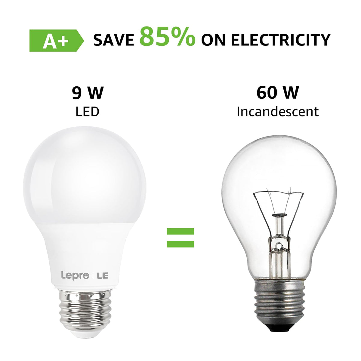 Lepro LED Light Bulbs 60 Watt Equivalent, 9W 800 Lumens Non-Dimmable, Daylight White 5000K, A19 E26 Standard Medium Base, 10000 Hour Lifetime 10 Count (Pack of 1)