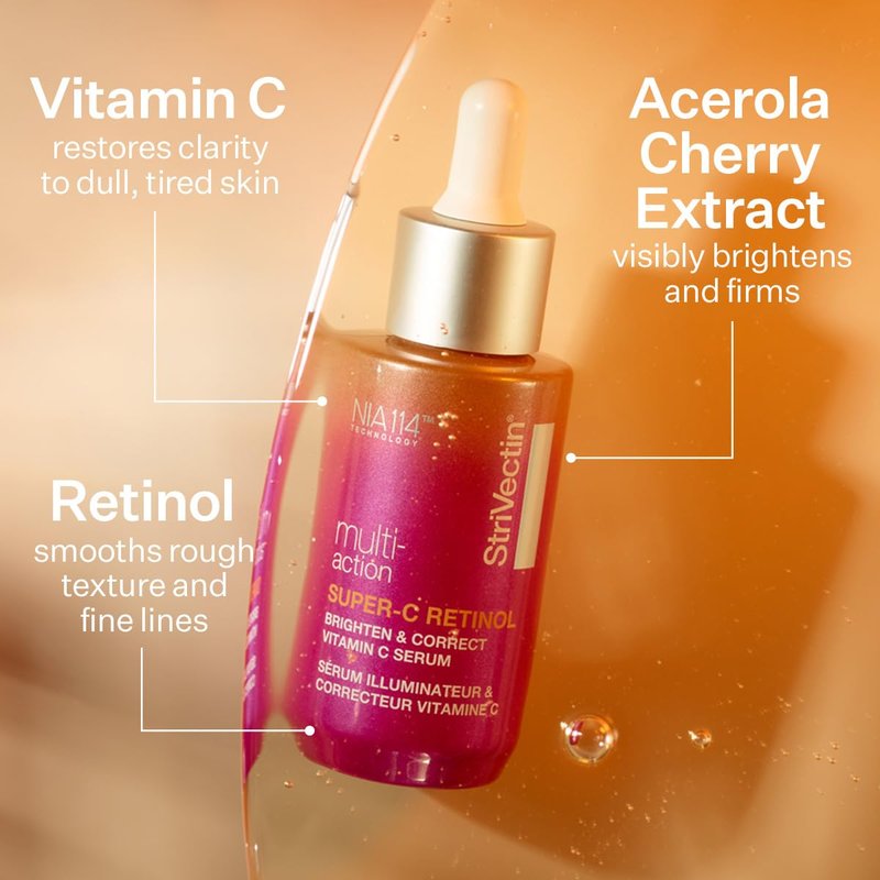 StriVectin Super-C Retinol Brighten & Correct Vitamin C Serum, Antioxidant Face Serum for Uneven Tone, Fine Lines, and Firmness, 1 oz Drops for Face