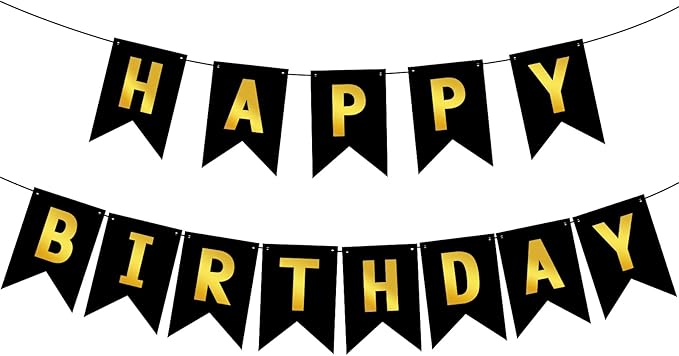 Black Happy Birthday Banner Sign Black Gold Bunting Banner Garland for Kids Girl Woman Birthday Tea Party Decorations Bunting Flag Birthday Party Supplies