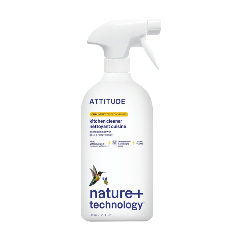 ATTITUDE Kitchen Cleaner Spray, EWG Verified, Degreaser Spray to Cut Grease & Grime, Plant-Based & Vegan, Citrus Zest Scent, 27.1 Fl Oz