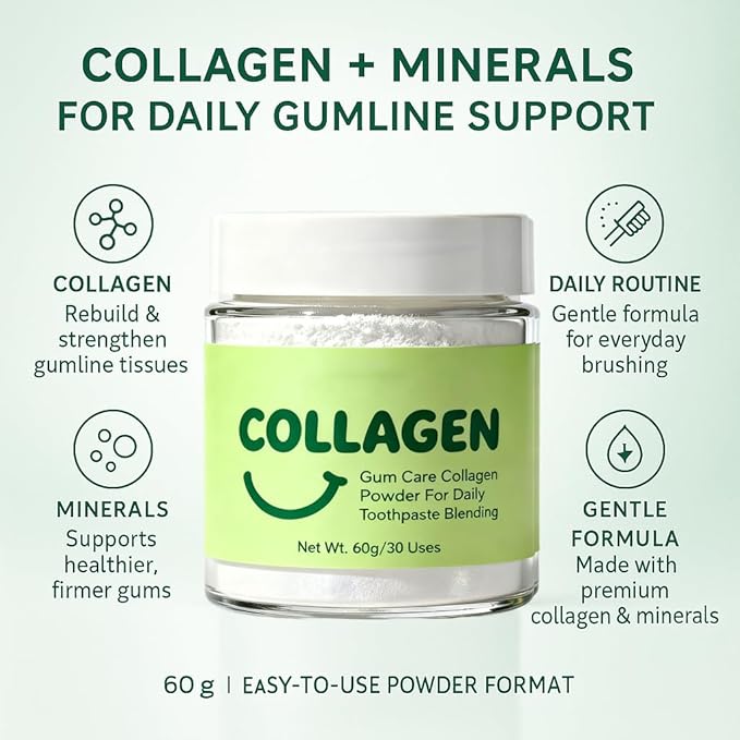 Collagen Smile Strengthening Collagen Powder – Daily Gumline Support for Healthy Gums & Teeth – Mineral-Infused Collagen Formula, 60 g (1)