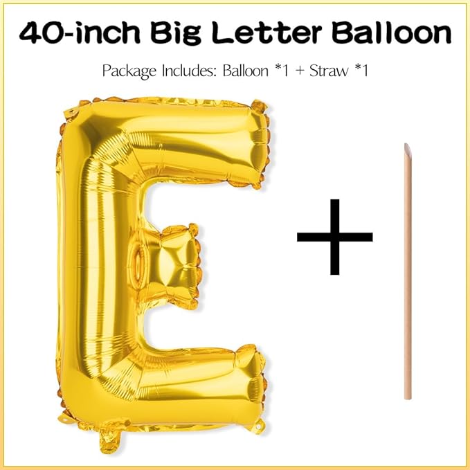 Gold Letter Balloons 40 Inch E Balloon Letters E Alphabet Balloons Giant Letters With Straw Big Balloons Foil Large Gold Balloons For Birthday Party Decorations Wedding Thanksgiving Christmas Balloons
