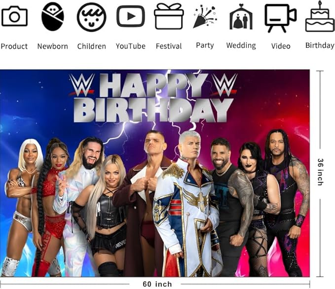 Wrestling Birthday Party Decorations, 5x3ft Happy Birthday Back Drop Banner Theme Backdrop Banner for Wrestling Party Decorations Indoor Outdoor.