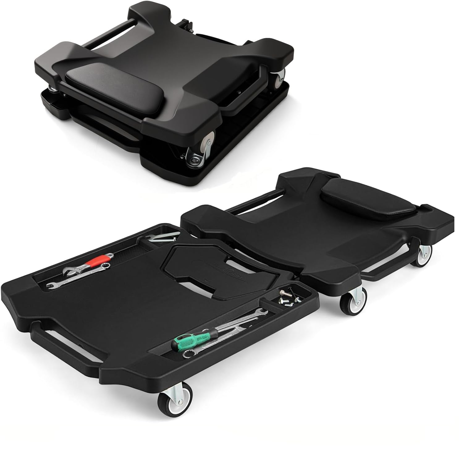 Goplus 43 x 22 Foldable Creeper, 350LBS Mechanic Creeper with Soft Padded Headrest, Magnetic Tool Tray, Heavy-Duty Rolling Garag
