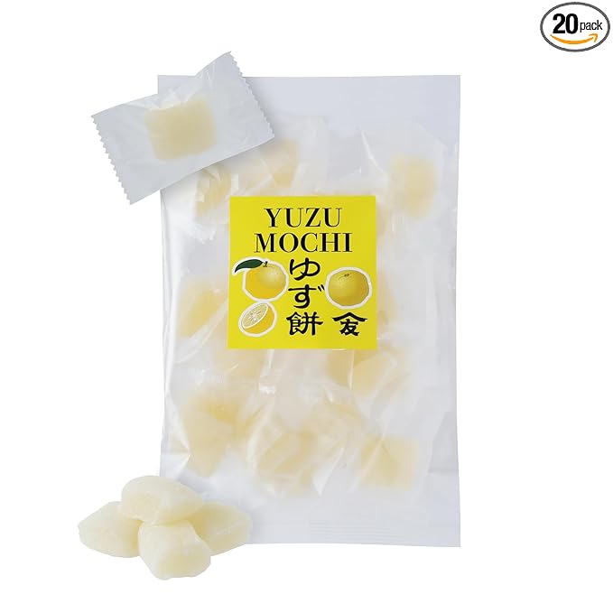 TOMOSAN Yuzu Mochi Candy, Traditional Japanese Citrus Sweets with Yuzu Paste, Soft & Chewy (300g / 10.58oz)
