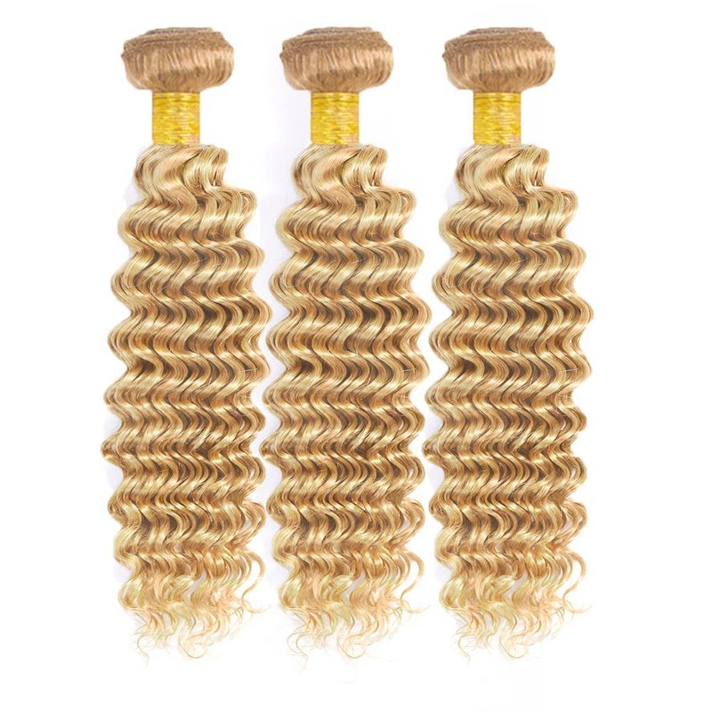 MLMYBAYEA P27/613 Human Hair Bundles Blonde Deep Wave Bundles 08 10 12 Inch Blonde Highlight Deep Wave Extensions Unproceesed Brazilian Virgin Hair For Women