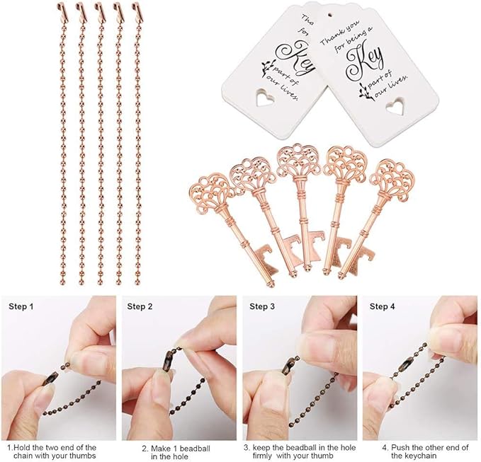 WODEGIFT 100 PCS Wedding Favors Bottle Opener,Vintage Skeleton Key Bottle Opener,Key Bottle Openers with Escort Tag Cards and Key Chains Wedding Gifts for Guest（Rose Gold）