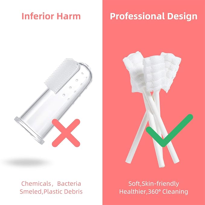 dearlomum Baby Tongue Cleaner, Newborn Toothbrush, 48PCS Disposable Infant Clean Mouth,Gauze Gum Cleaner Baby Oral Cleaning Stick Dental Care for 0-36 Month