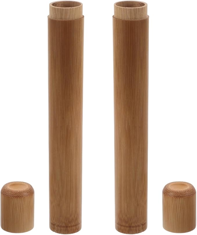 2Pcs Portable Bamboo Toothbrush Holder Case Lightweight Travel Tube for Hiking Camping and Daily Use Storage for Bamboo and Toothbrushes