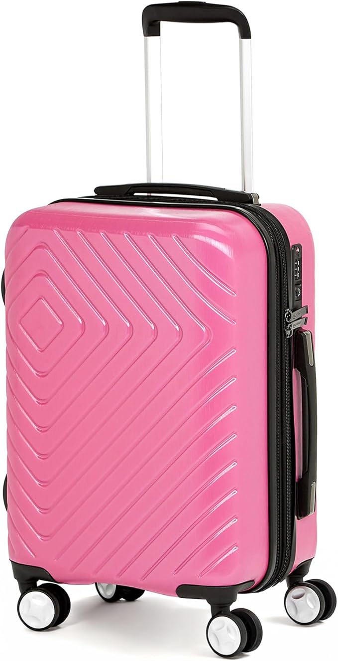 Amazon Basics 21" Hardside Carry-On Luggage with TSA Lock, Expandable, Scratch-Resistant Geometric Surface, Organized Interior, 4 Multi-directional Spinner Wheels, Pink