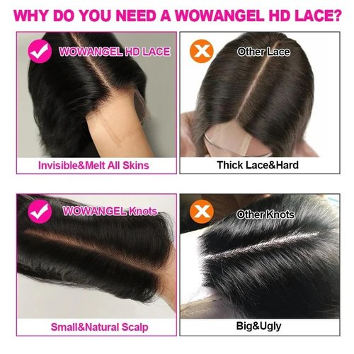 WOWANGEL 2x6 SKINLIKE Real HD Lace Closure, Undetectable HD Film Lace Unprocessed Straight Human Hair Closure Bleached Knots Pre Plucked Super Invisible Lace Closure Natural 20 Inch