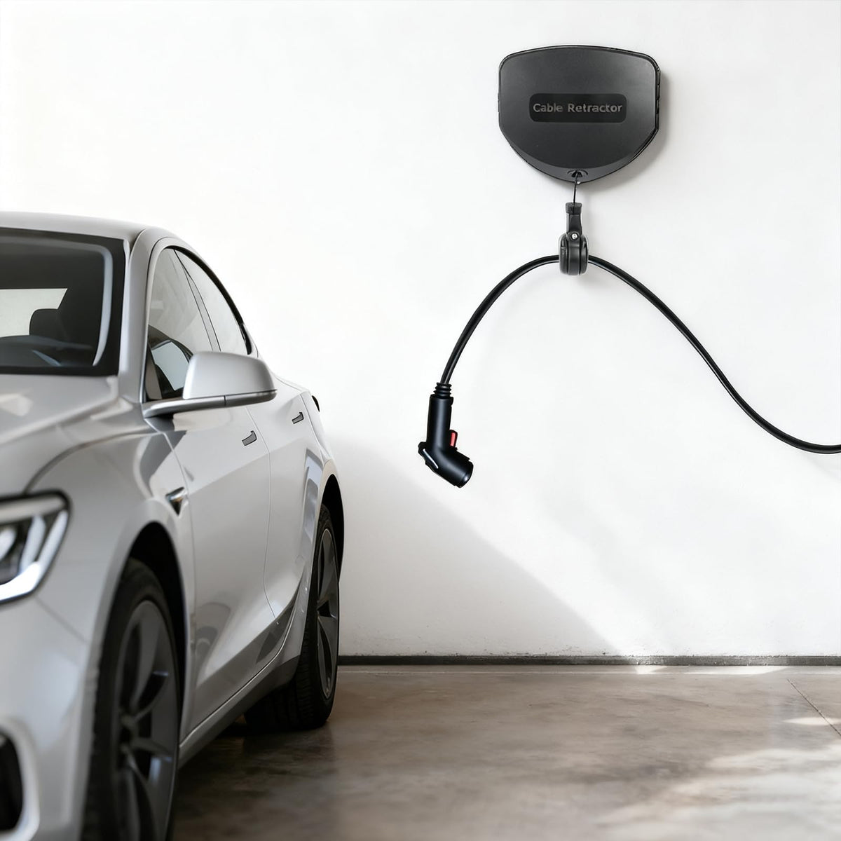 Self-Locking EV Charger Retractable Cord Reel, 11.5Ft Wall Mount EV Charging Cable Retractor, Retractable Cable Organizer Suitab