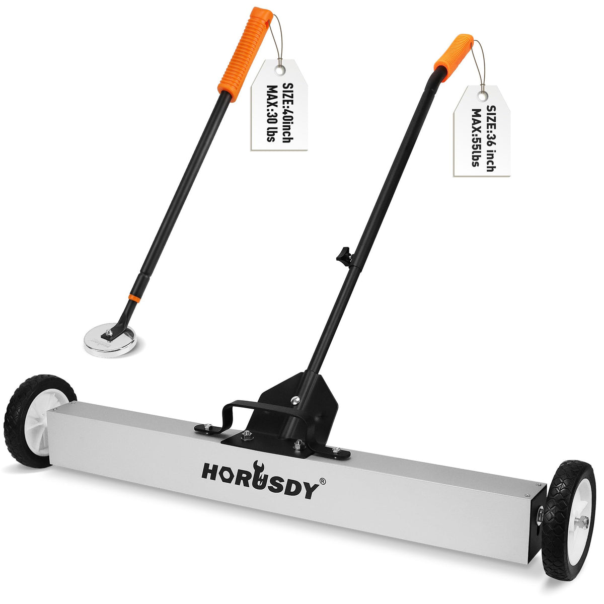 HORUSDY 36-Inch Rolling Magnetic Sweeper with Wheels | 40-Inch Telescoping Magnetic Pickup Tool | Adjustable Handle | 55-Pound Capacity Heavy-Duty Magnet to Pick Up Nails